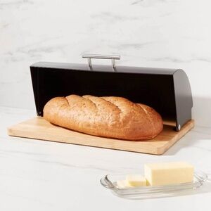 Black Bread Box with Bamboo Base